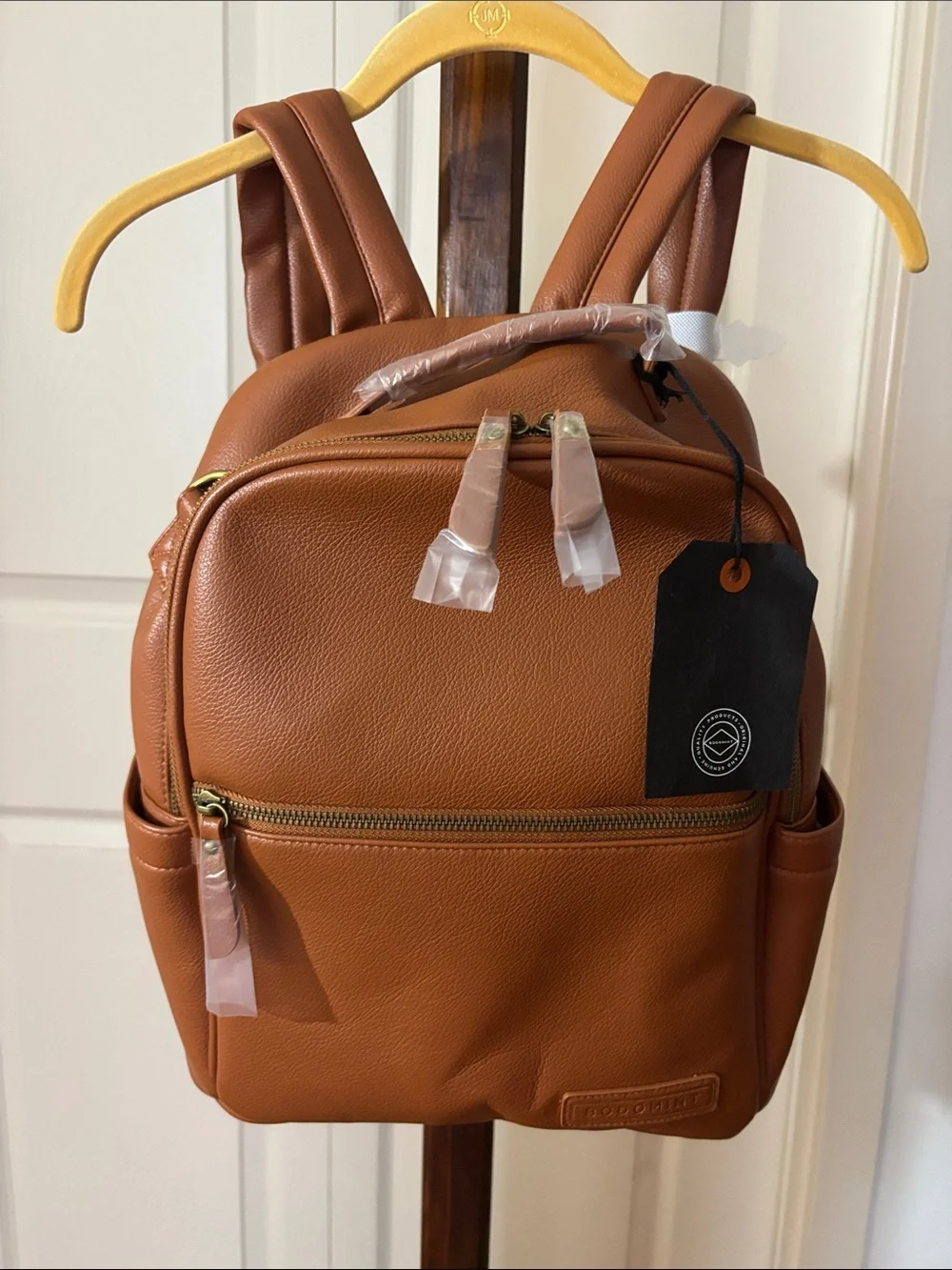 Bodomint Joni 2.0 Backpack in Camel Soft Vegan Leather Structured Silhouette NWT